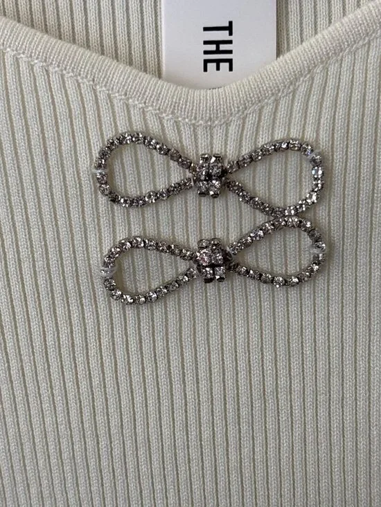 The Workshop Top Size Medium Ribbed Long Sleeve Crystal Bow Embellished Cozy NEW - Picture 9 of 10